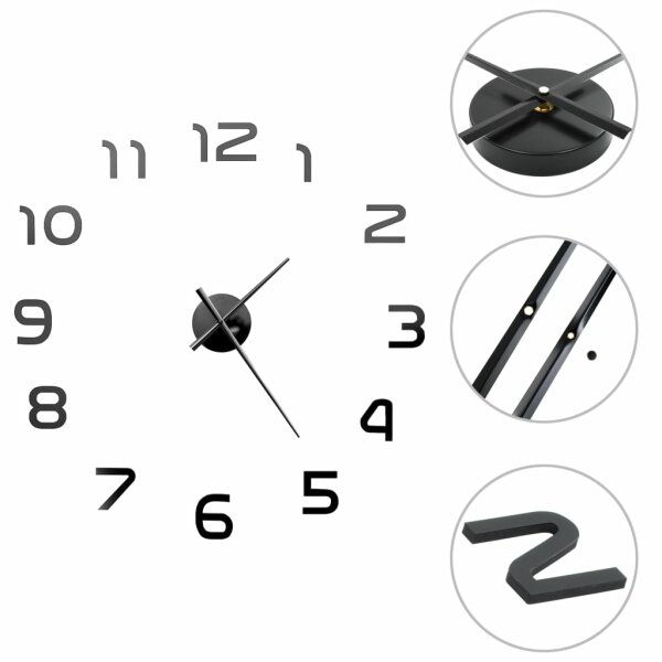 vidaXL 3D-Wanduhr Modernes Design 100 cm XXL Schwarz