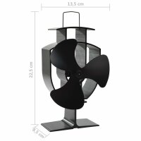 vidaXL W&auml;rmebetriebener Kaminventilator 3 Bl&auml;tter Schwarz