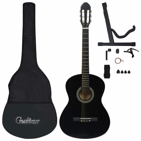 vidaXL 12-tlg. Klassikgitarren-Set f&uuml;r Anf&auml;nger Schwarz 4/4 39&quot;