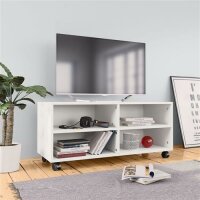 vidaXL TV-Schrank mit Rollen Wei&szlig; 90x35x35 cm Holzwerkstoff