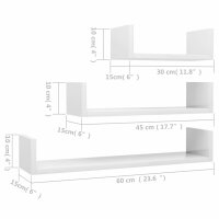 vidaXL Wandregal 3 Stk. Hochglanz-Wei&szlig; Holzwerkstoff