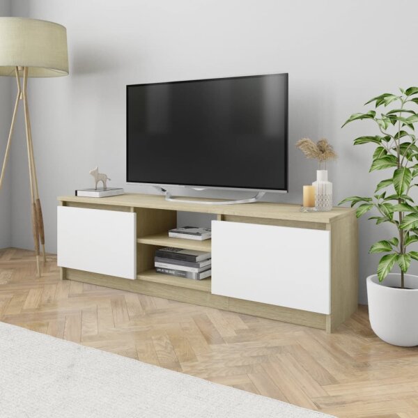 vidaXL TV-Schrank Wei&szlig; und Sonoma-Eiche 120&times;30&times;35,5 cm Holzwerkstoff