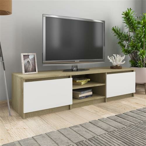 vidaXL TV-Schrank Wei&szlig; und Sonoma-Eiche 140x40x35,5 cm Holzwerkstoff