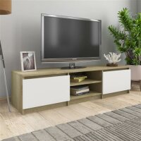 vidaXL TV-Schrank Wei&szlig; und Sonoma-Eiche 140x40x35,5 cm Holzwerkstoff