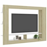 vidaXL TV-Schrank Wei&szlig; und Sonoma-Eiche 152x22x113 cm Holzwerkstoff