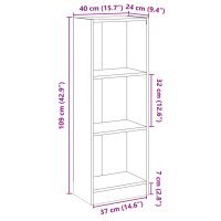 vidaXL B&uuml;cherregal 3 F&auml;cher Betongrau 40x24x108 cm Holzwerkstoff