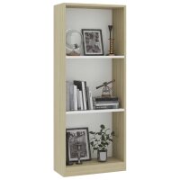 vidaXL B&uuml;cherregal 3 F&auml;cher Wei&szlig; Sonoma-Eiche 40x24x108 Holzwerkstoff