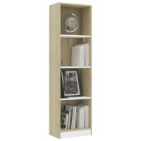 vidaXL B&uuml;cherregal 4 F&auml;cher Wei&szlig; Sonoma-Eiche 40x24x142 Holzwerkstoff