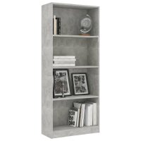 vidaXL B&uuml;cherregal 4 F&auml;cher Betongrau 60x24x142 cm Holzwerkstoff