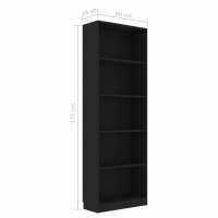 vidaXL B&uuml;cherregal 5 F&auml;cher Schwarz 60x24x175 cm Holzwerkstoff