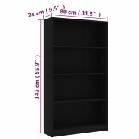 vidaXL B&uuml;cherregal 4 F&auml;cher Schwarz 80x24x142 cm Holzwerkstoff