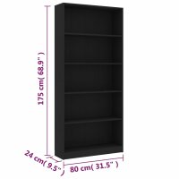 vidaXL B&uuml;cherregal 5 F&auml;cher Schwarz 80x24x175 cm Holzwerkstoff