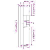 vidaXL Badezimmerschrank Betongrau 32x25,5x190 cm Holzwerkstoff