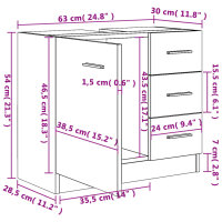 vidaXL Waschbeckenunterschrank Betongrau 63x30x54 cm Holzwerkstoff