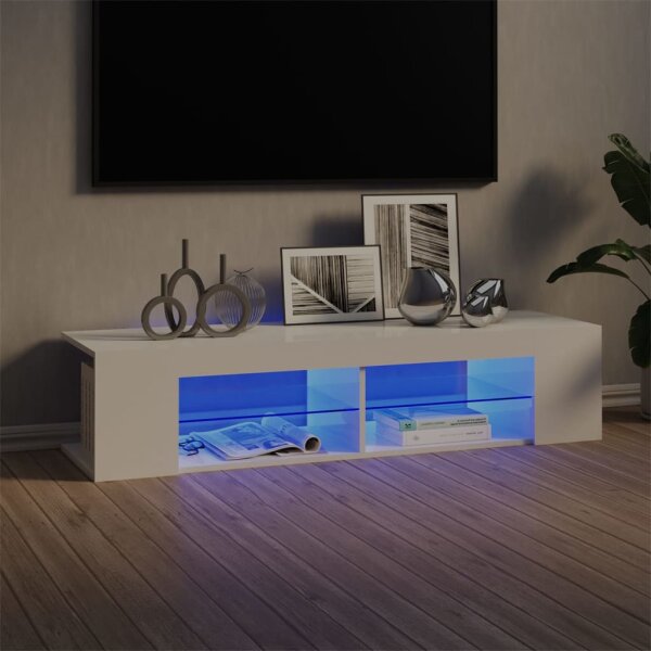 vidaXL TV-Schrank mit LED-Leuchten Hochglanz-Wei&szlig; 135x39x30 cm