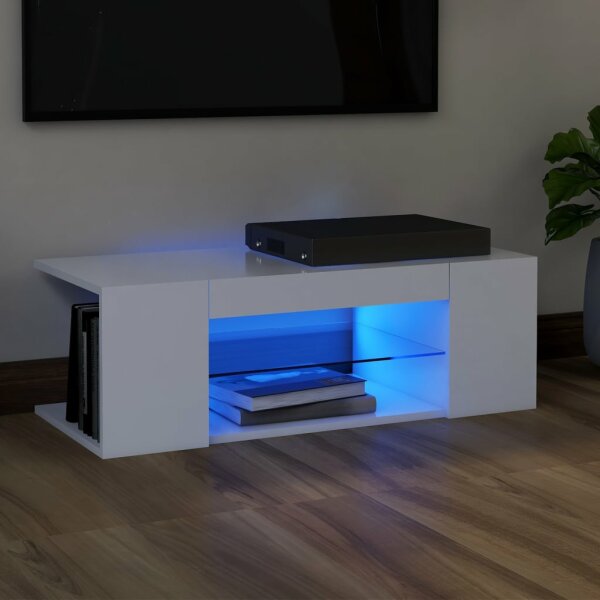 vidaXL TV-Schrank mit LED-Leuchten Wei&szlig; 90x39x30 cm