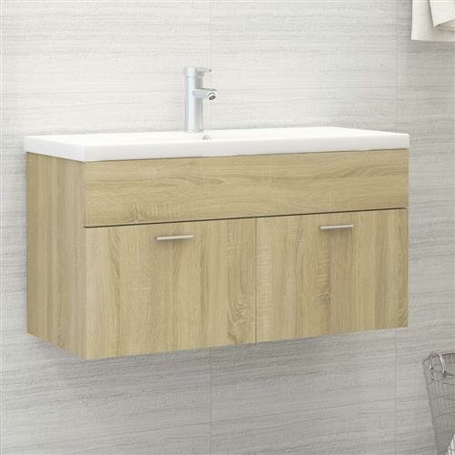 vidaXL Waschbeckenunterschrank Sonoma-Eiche 90x38,5x46cm Holzwerkstoff