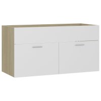 vidaXL Waschbeckenunterschrank Weiß Sonoma-Eiche 90x38,5x46 cm