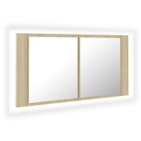 vidaXL LED-Bad-Spiegelschrank Sonoma-Eiche 90x12x45 cm Acryl