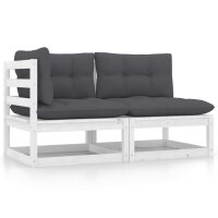 vidaXL 2-tlg. Garten-Lounge-Set mit Kissen Wei&szlig; Kiefer Massivholz