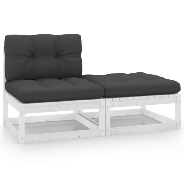 vidaXL 2-tlg. Garten-Lounge-Set mit Kissen Wei&szlig; Kiefer Massivholz