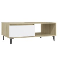 vidaXL Couchtisch Weiß und Sonoma-Eiche 90x60x35 cm...