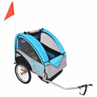 vidaXL Kinder Fahrradanhänger Grau und Blau 30 kg