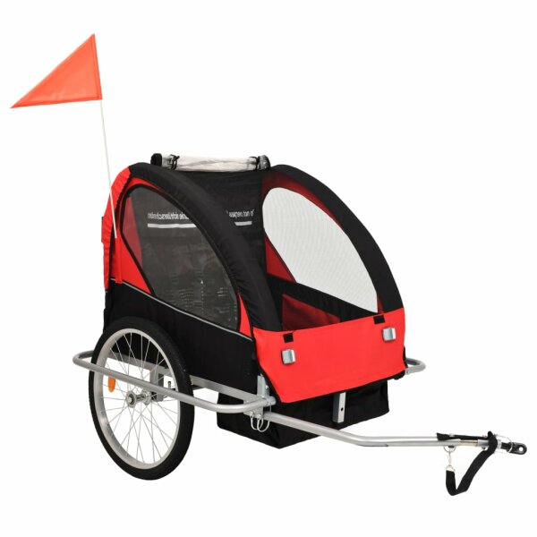 vidaXL 2-in-1 Kinder Fahrradanh&auml;nger &amp; Kinderwagen Schwarz und Rot