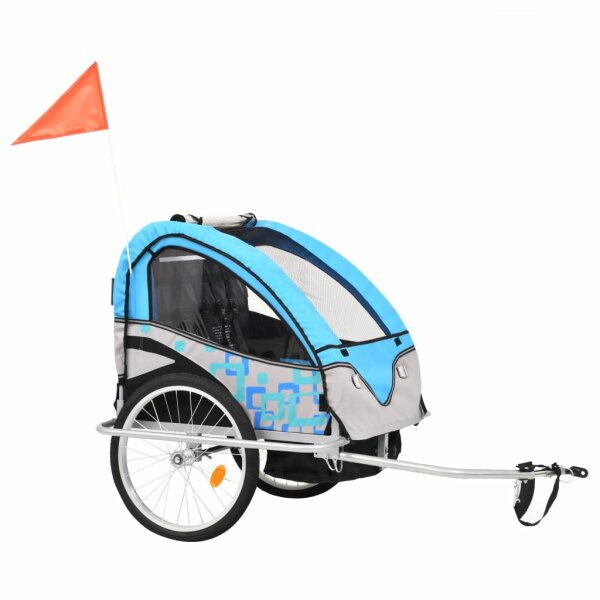 vidaXL 2-in-1 Kinder Fahrradanh&auml;nger &amp; Kinderwagen Blau und Grau