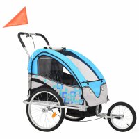 vidaXL 2-in-1 Kinder Fahrradanh&auml;nger &amp; Kinderwagen Blau und Grau