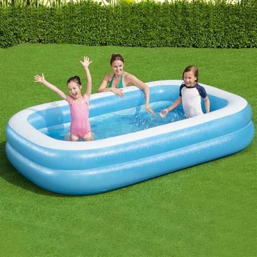 Bestway Aufblasbarer Familienpool Rechteckig 262x175x51 cm Blau Wei&szlig;