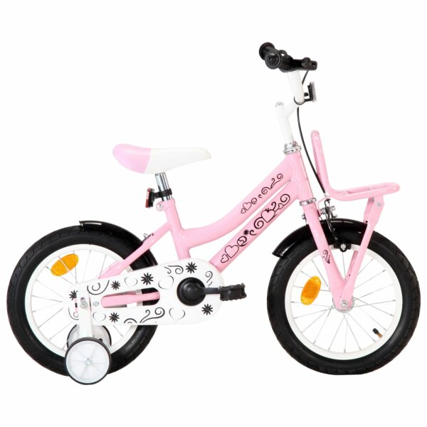 vidaXL Kinderfahrrad mit Frontgep&auml;cktr&auml;ger 14 Zoll Wei&szlig; und Rosa