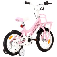 vidaXL Kinderfahrrad mit Frontgep&auml;cktr&auml;ger 14 Zoll Wei&szlig; und Rosa