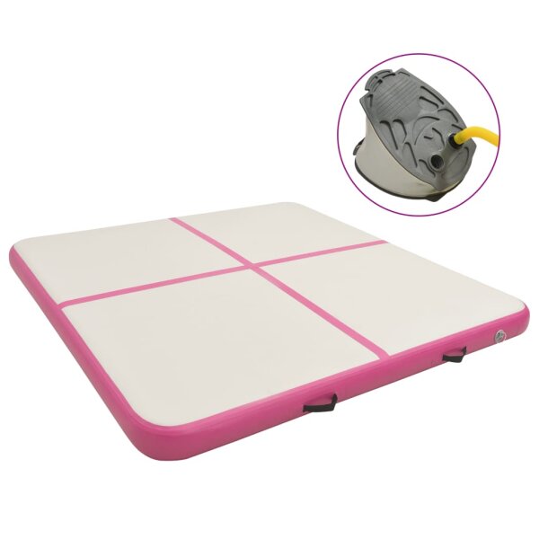 WOWONA Aufblasbare Gymnastikmatte mit Pumpe 200x200x20 cm PVC Rosa