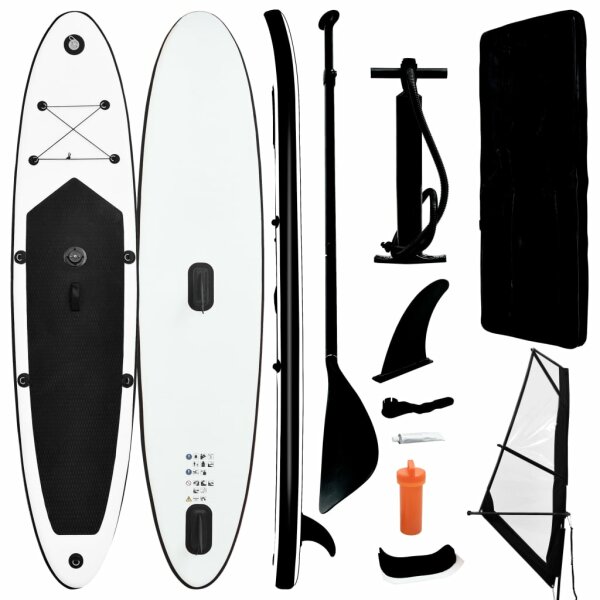 vidaXL Aufblasbares Stand-Up-Paddleboard Set mit Segel Schwarz Wei&szlig;