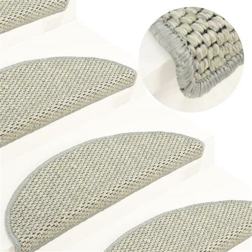 vidaXL Treppenmatten Selbstklebend Sisal-Optik 15 Stk. 65x21x4 cm Grau