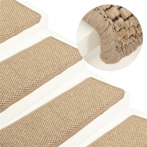 WOWONA Treppenmatten Selbstklebend Sisal-Optik 15 Stk. 65x25 cm Sand