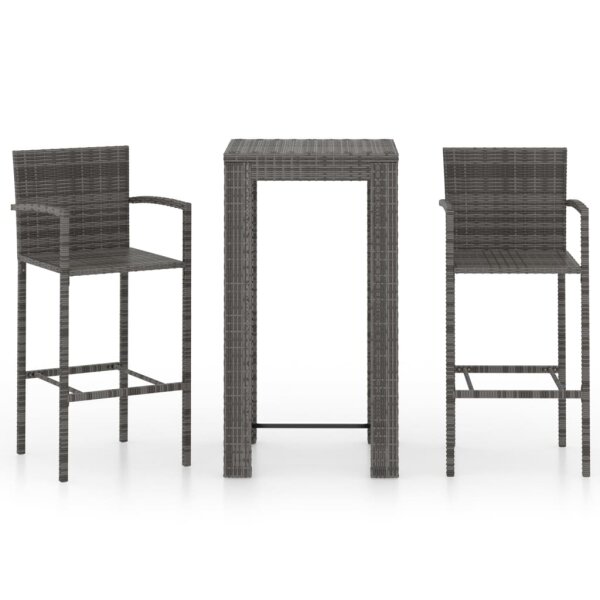 vidaXL 3-tlg. Garten-Bar-Set mit Armlehnen Poly Rattan Grau