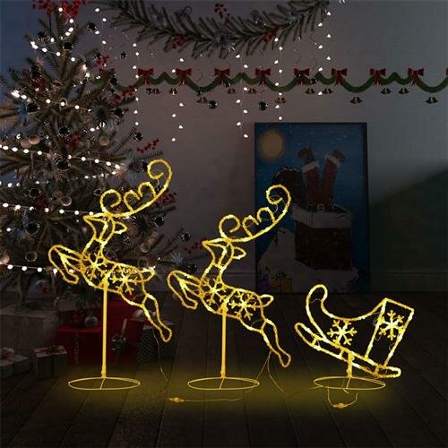 vidaXL Weihnachtsdeko LED Rentiere &amp; Schlitten Acryl 260x21x87 cm