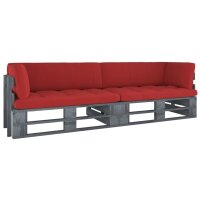 vidaXL 2-Sitzer-Palettensofa mit Kissen Grau Impr&auml;gniertes Kiefernholz