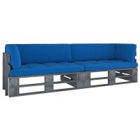 vidaXL 2-Sitzer-Palettensofa mit Kissen Grau Impr&auml;gniertes Kiefernholz