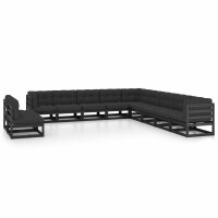 vidaXL 11-tlg. Garten-Lounge-Set mit Kissen Schwarz...