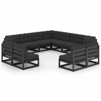 vidaXL 11-tlg. Garten-Lounge-Set mit Kissen Schwarz...