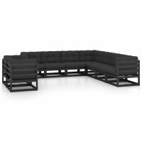 vidaXL 9-tlg. Garten-Lounge-Set mit Kissen Schwarz Massivholz Kiefer