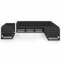 vidaXL 9-tlg. Garten-Lounge-Set mit Kissen Schwarz Massivholz Kiefer