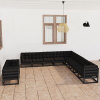 vidaXL 11-tlg. Garten-Lounge-Set mit Kissen Schwarz...