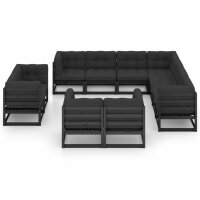 vidaXL 11-tlg. Garten-Lounge-Set mit Kissen Schwarz...