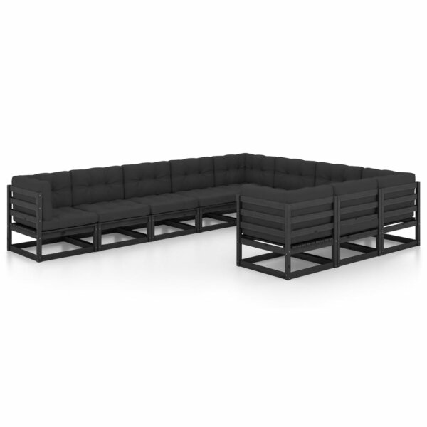 vidaXL 10-tlg. Garten-Lounge-Set mit Kissen Schwarz Kiefer Massivholz