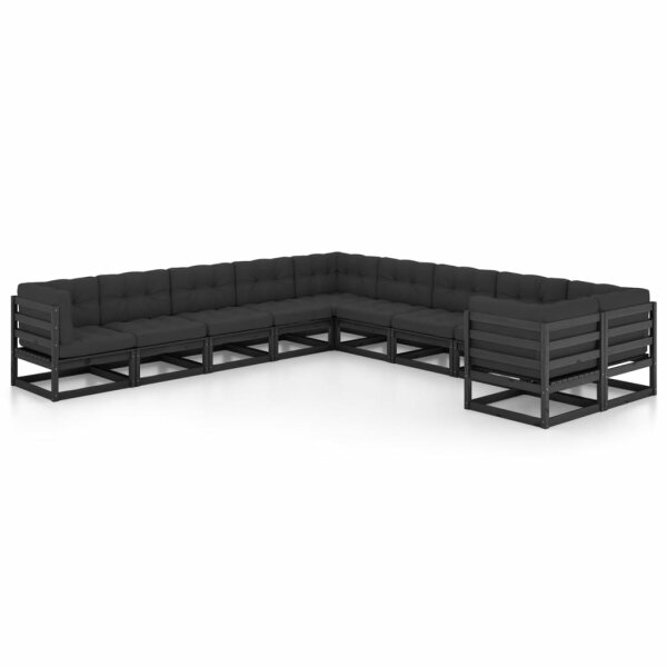 vidaXL 10-tlg. Garten-Lounge-Set mit Kissen Schwarz Kiefer Massivholz