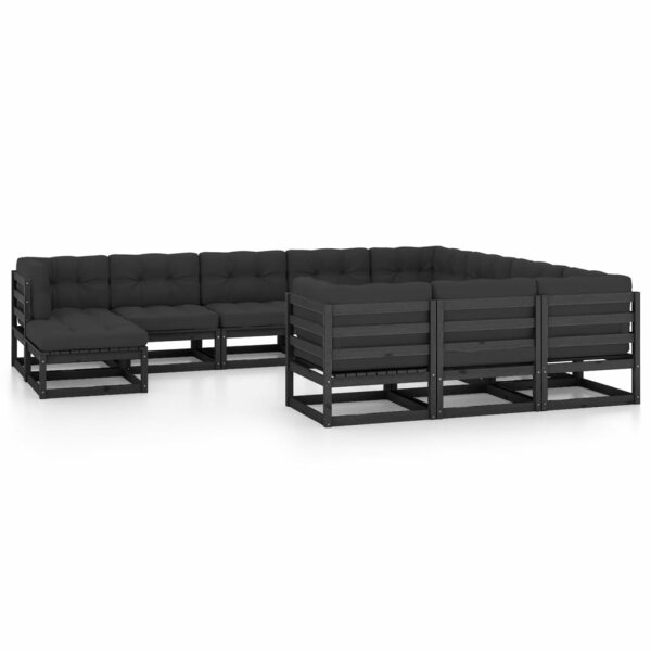 vidaXL 11-tlg. Garten-Lounge-Set mit Kissen Schwarz Massivholz Kiefer